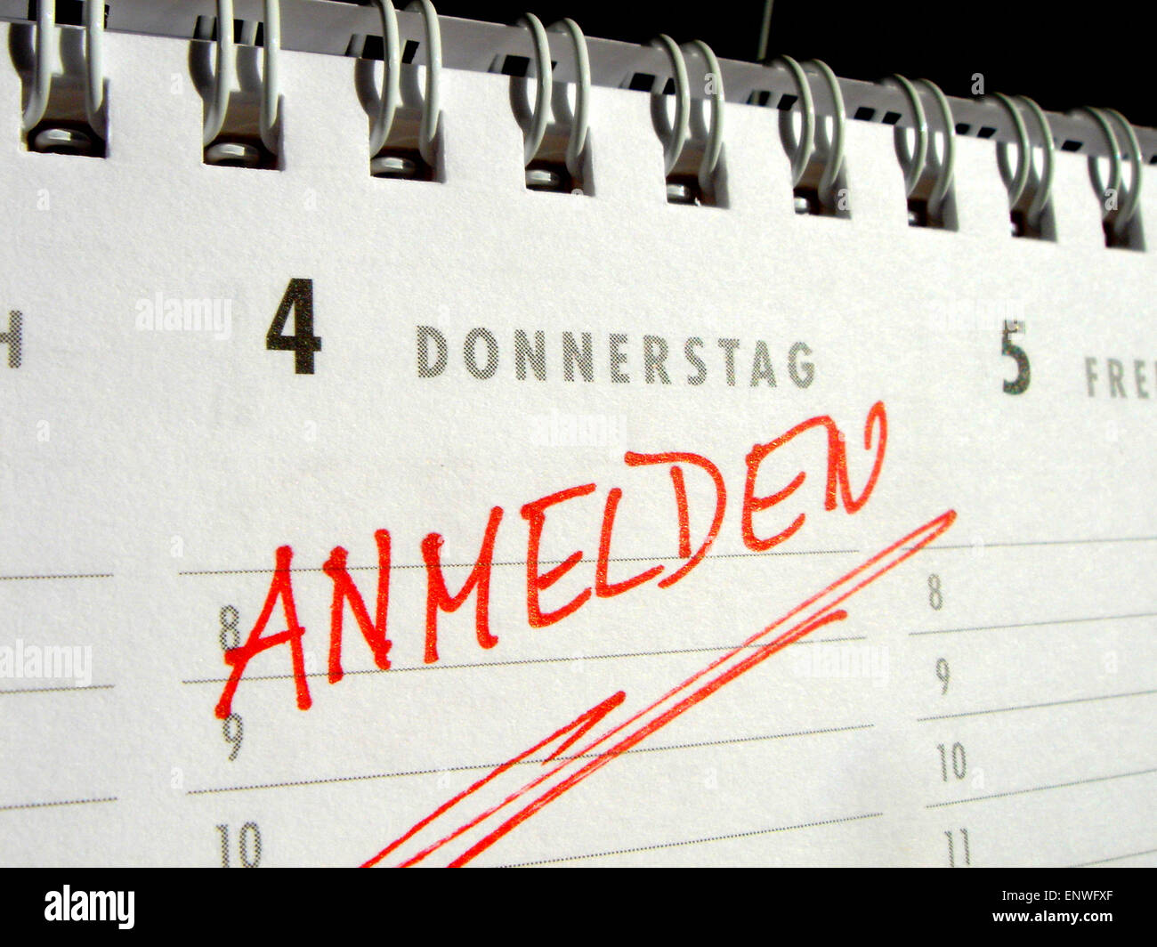 Login - entry in a calendar in german language Stock Photo