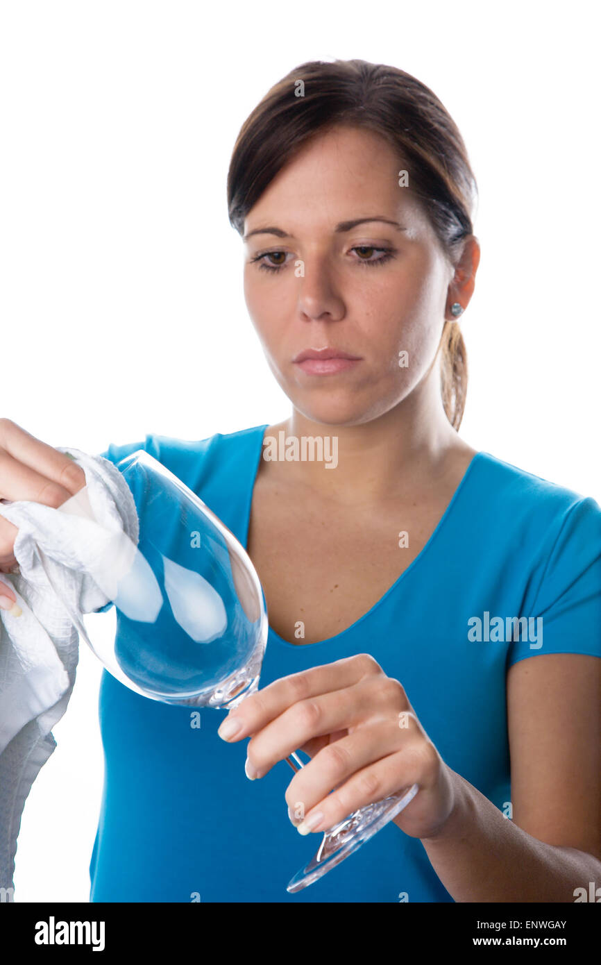 woman polishing glass Stock Photo