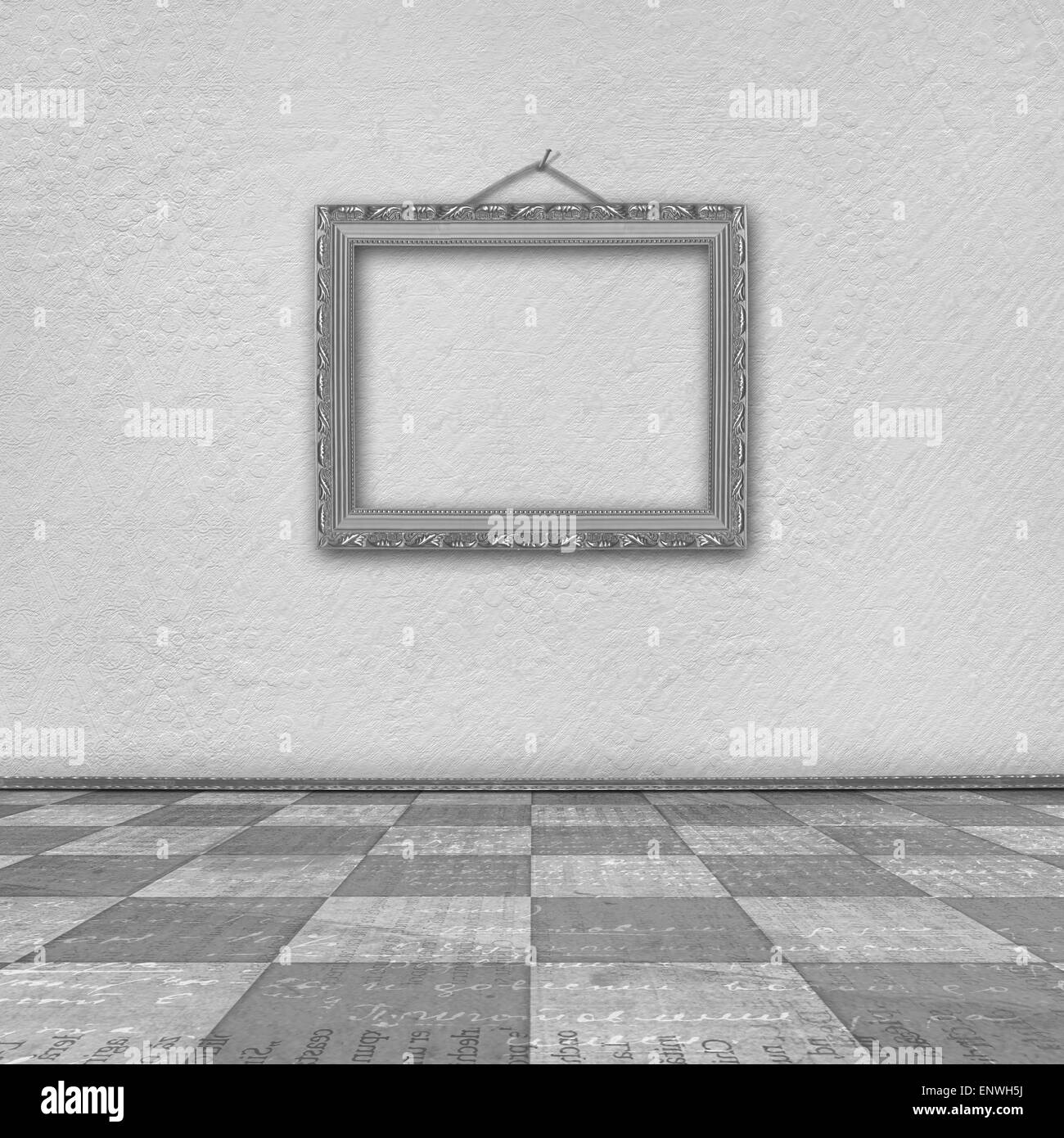 Old room, grunge  interior with frames in style baroque Stock Photo