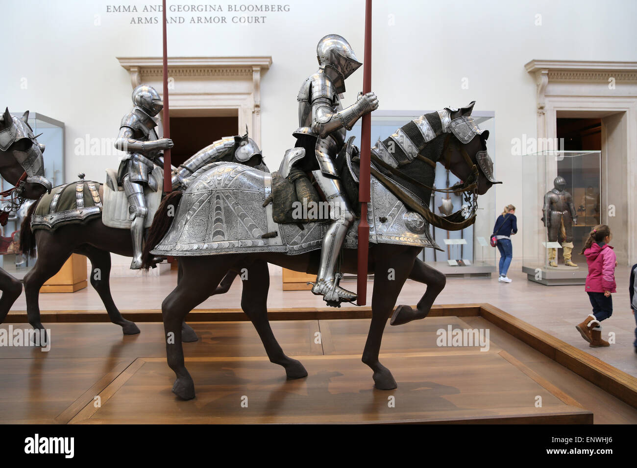 Armor for Man (1575) and Horse (1650). Steel, etched and partly gilt; leather, cooper alloy, textile. From Italy. Stock Photo