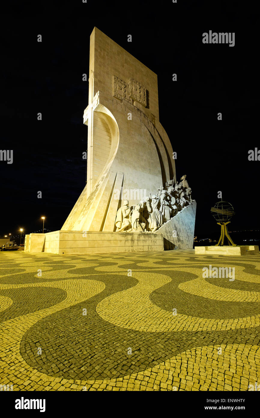 The Monument to the Discoveries, Padrao dos Descobrimentos at night, Belem, Lisbon, Portugal Stock Photo