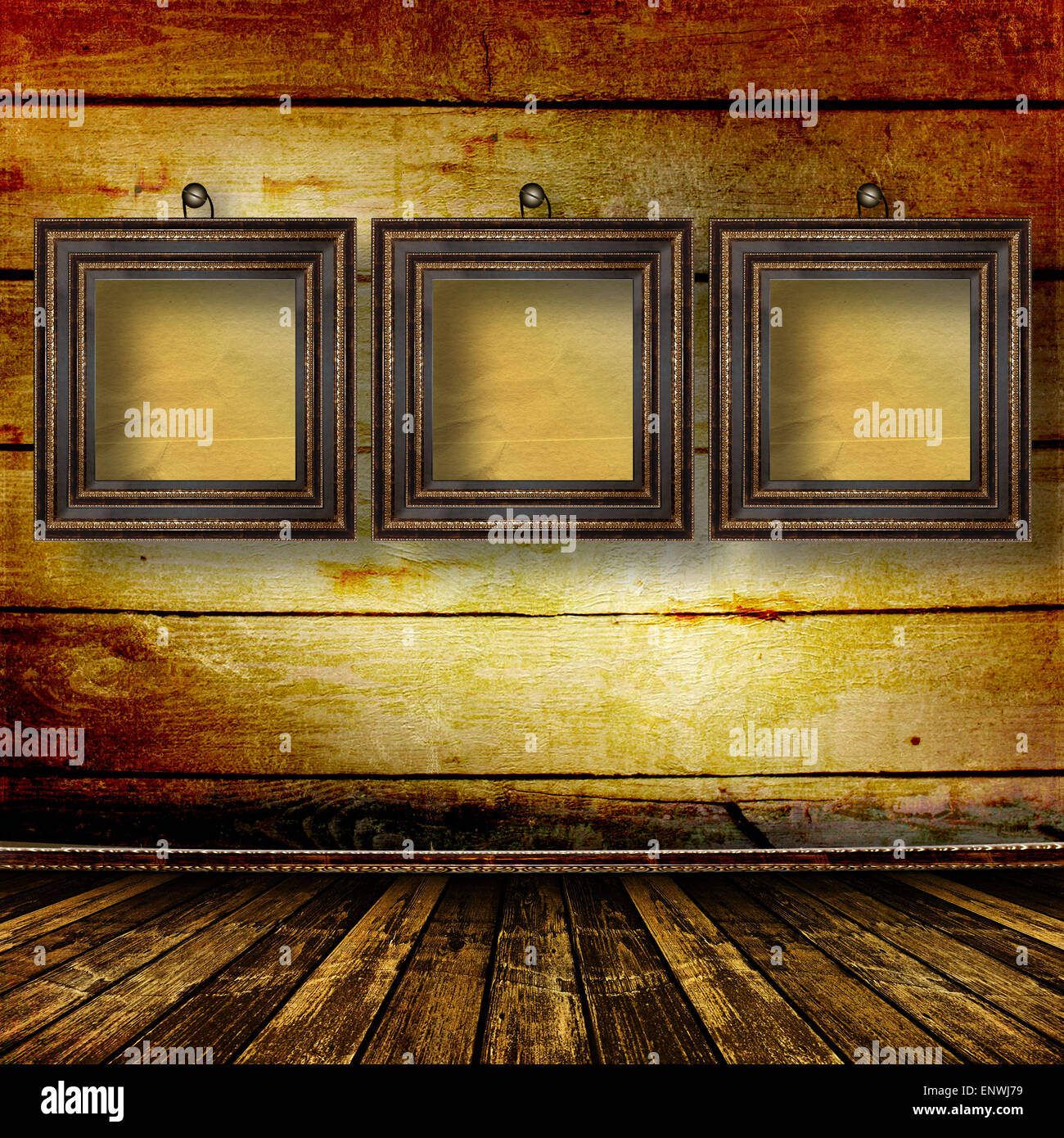 Old room, grunge  interior with frames in style baroque Stock Photo