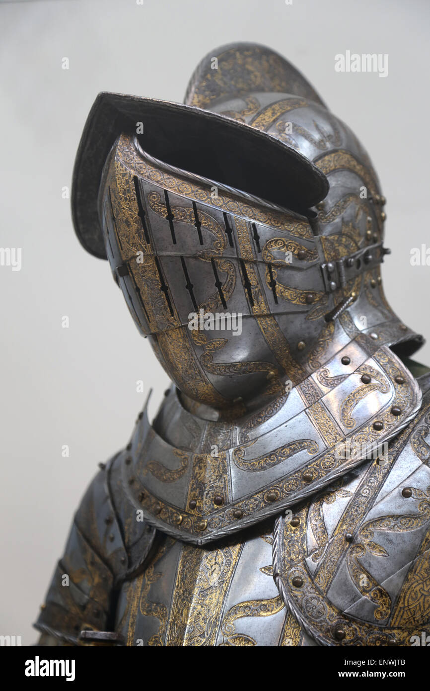Armor of Henry Herbert, Second Earl of Pembroke. Steel, etched and gilt weight. Detail. English, Greenwich. 1585-86. Stock Photo