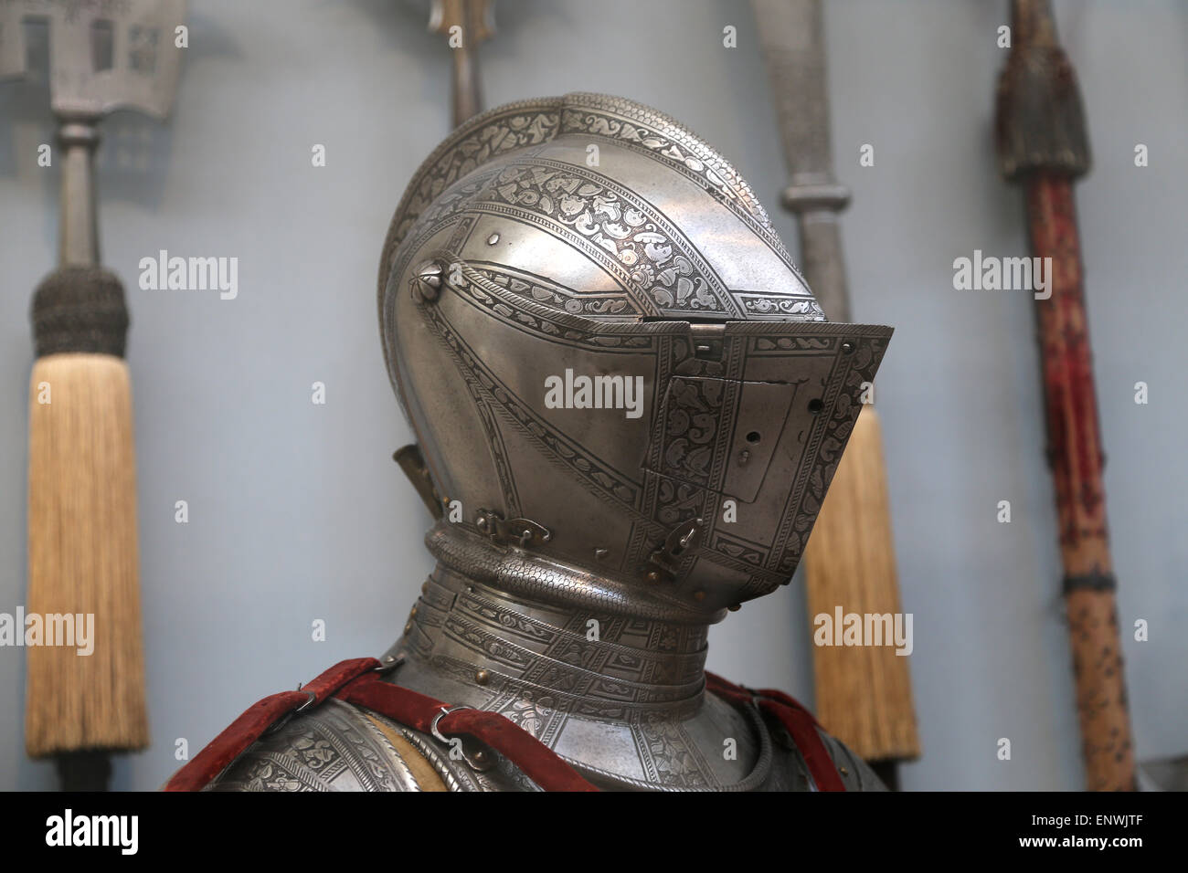 Armour. Modern Age. Europe. 16th century. Detail. Helmet. Museum Metropolitan of Art. New York. USA. Stock Photo