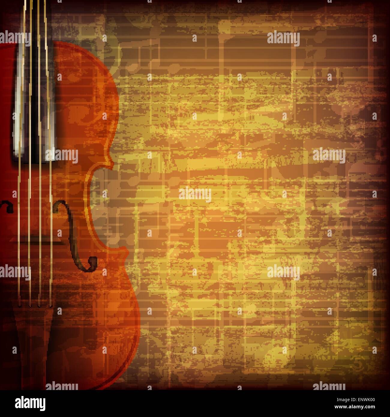 abstract grunge brown cracked music symbols vintage background with violin Stock Vector