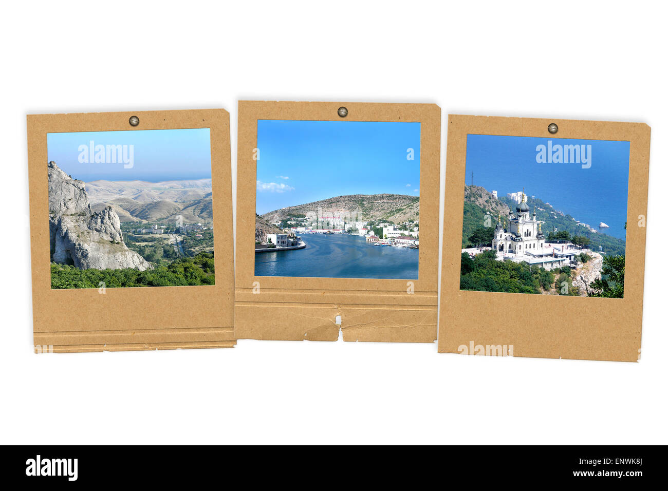 Three grunge slides with photos of Crimea on the white isolated background Stock Photo