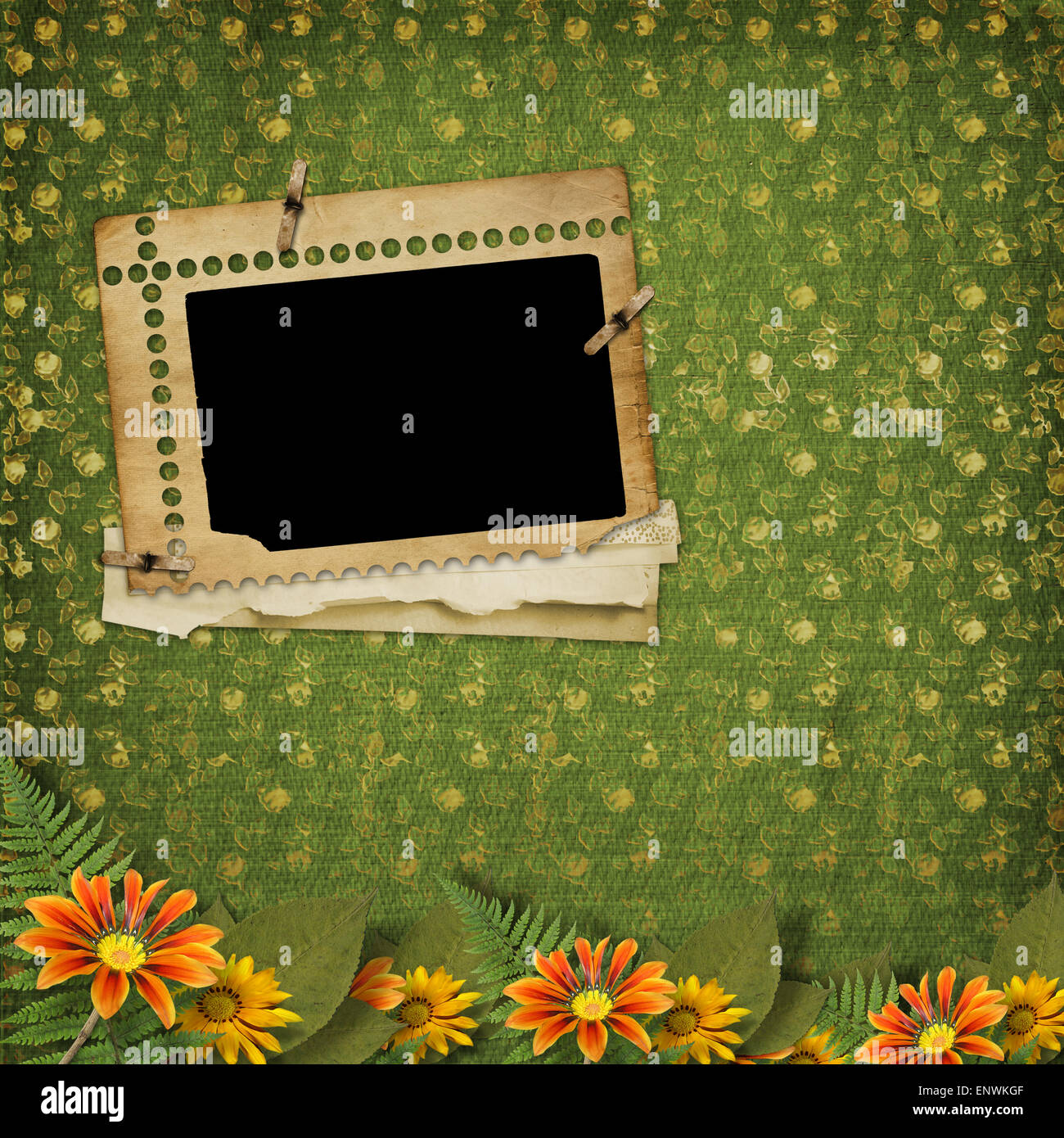 Old paper and grunge frame with Bunch of flowers Stock Photo - Alamy