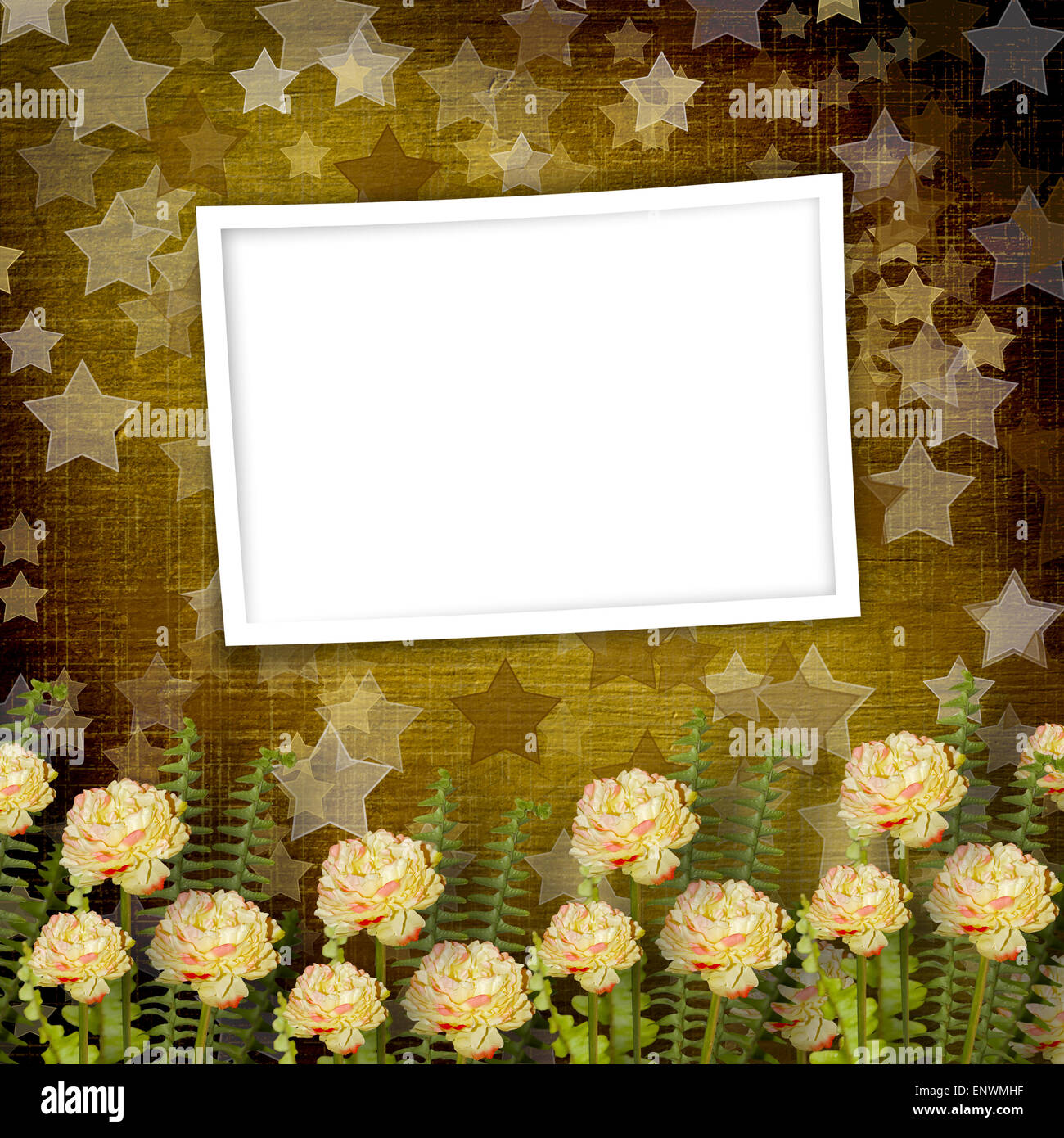 Paper frame on the grunge background with flowers Stock Photo - Alamy