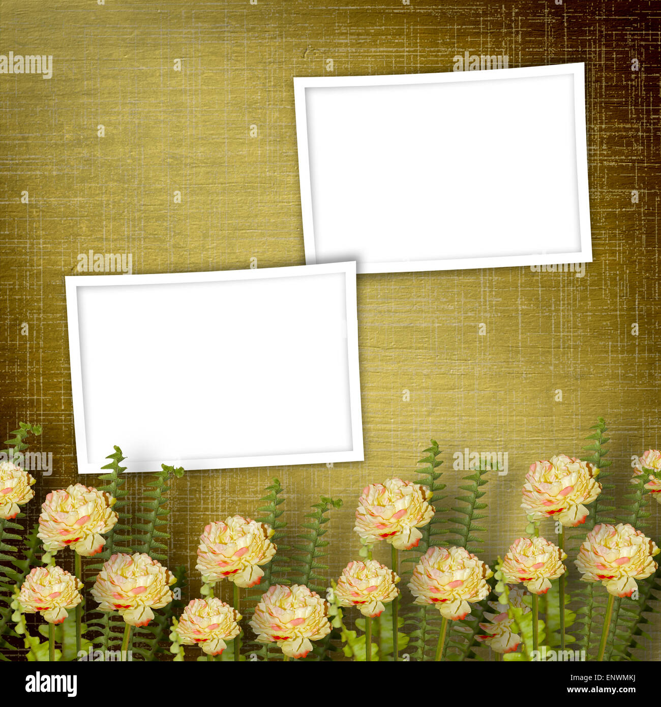 Paper frame on the grunge background with flowers Stock Photo - Alamy