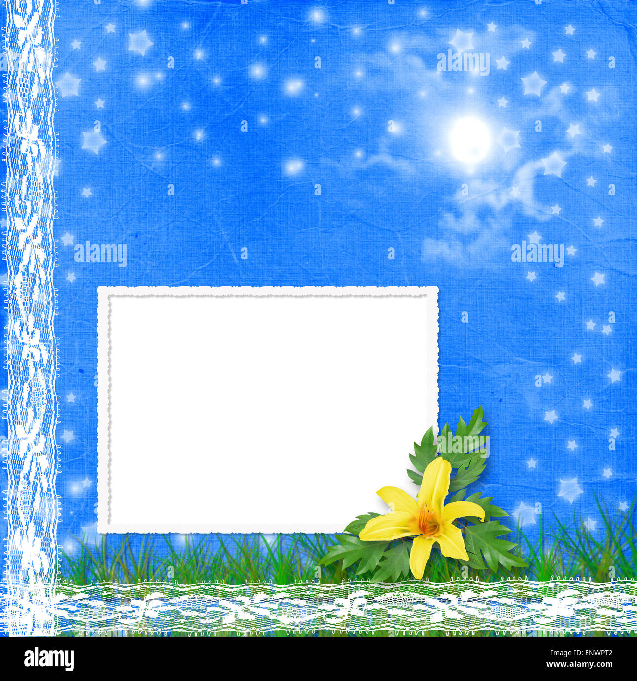 Grunge frame with bunch of flower on the blue background Stock Photo ...