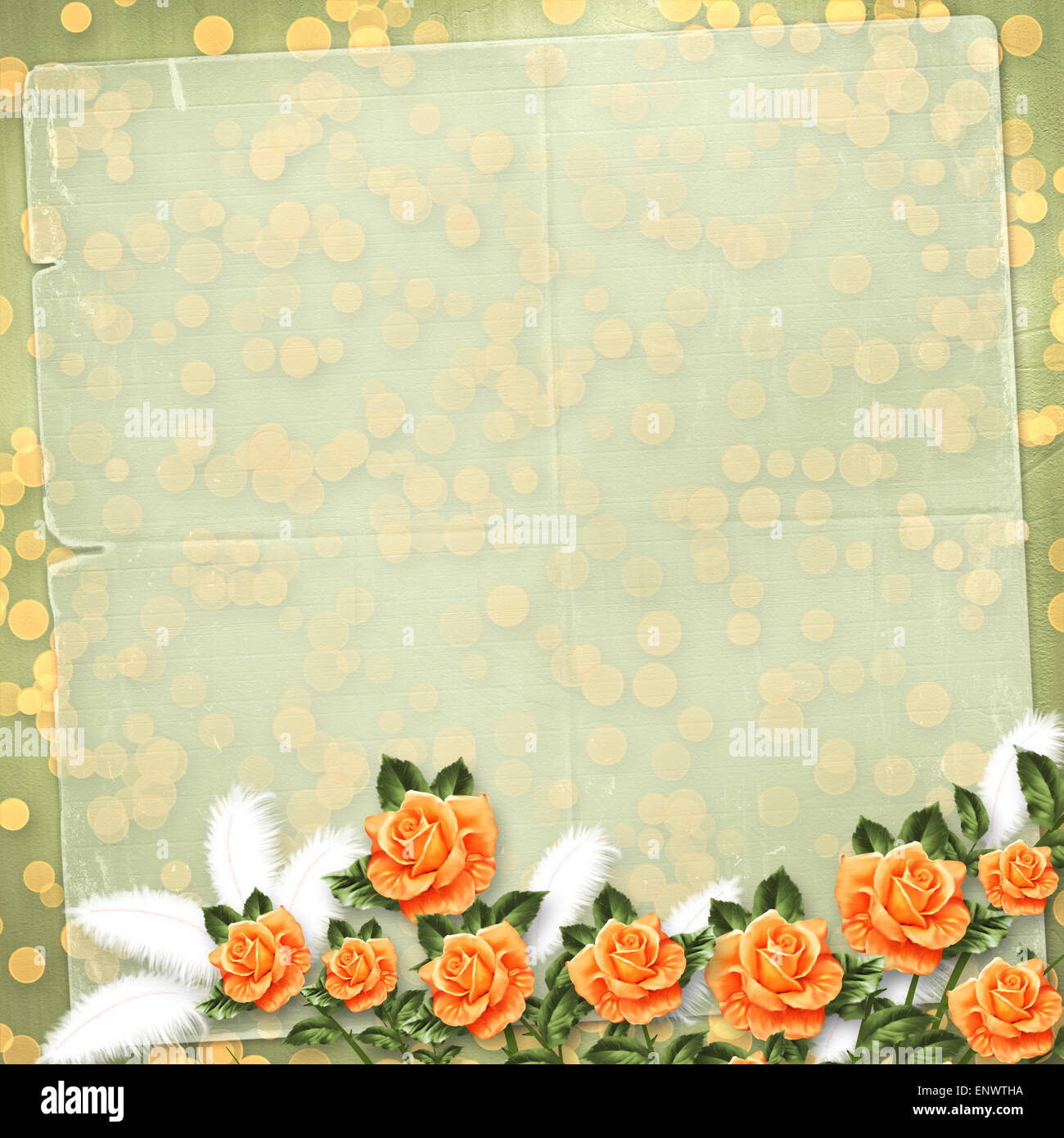 grunge paper for painting with congratulation rose Stock Photo