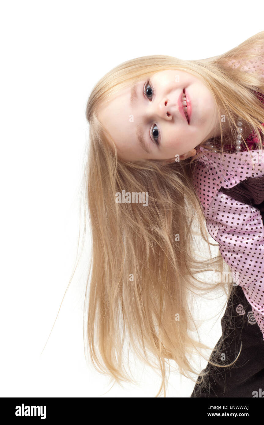 Portrait of little cute girl with long hair Stock Photo - Alamy