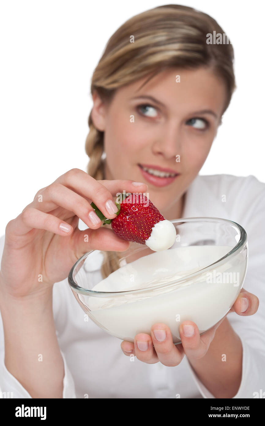 Healthy lifestyle series Strawberry with yogurt Stock Photo Alamy