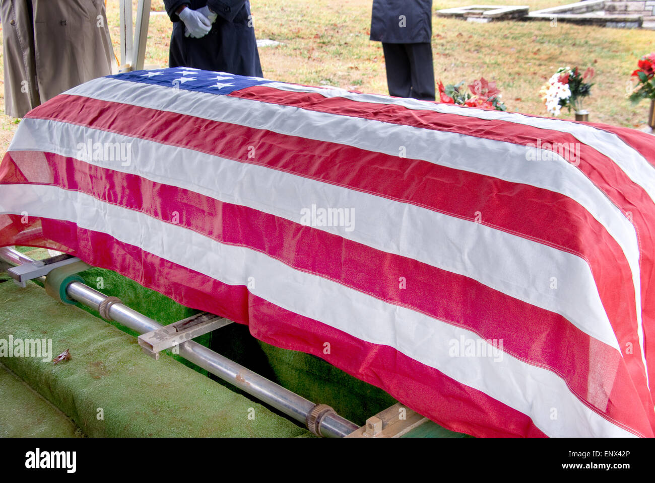 Flag Draped Coffin Stock Photo