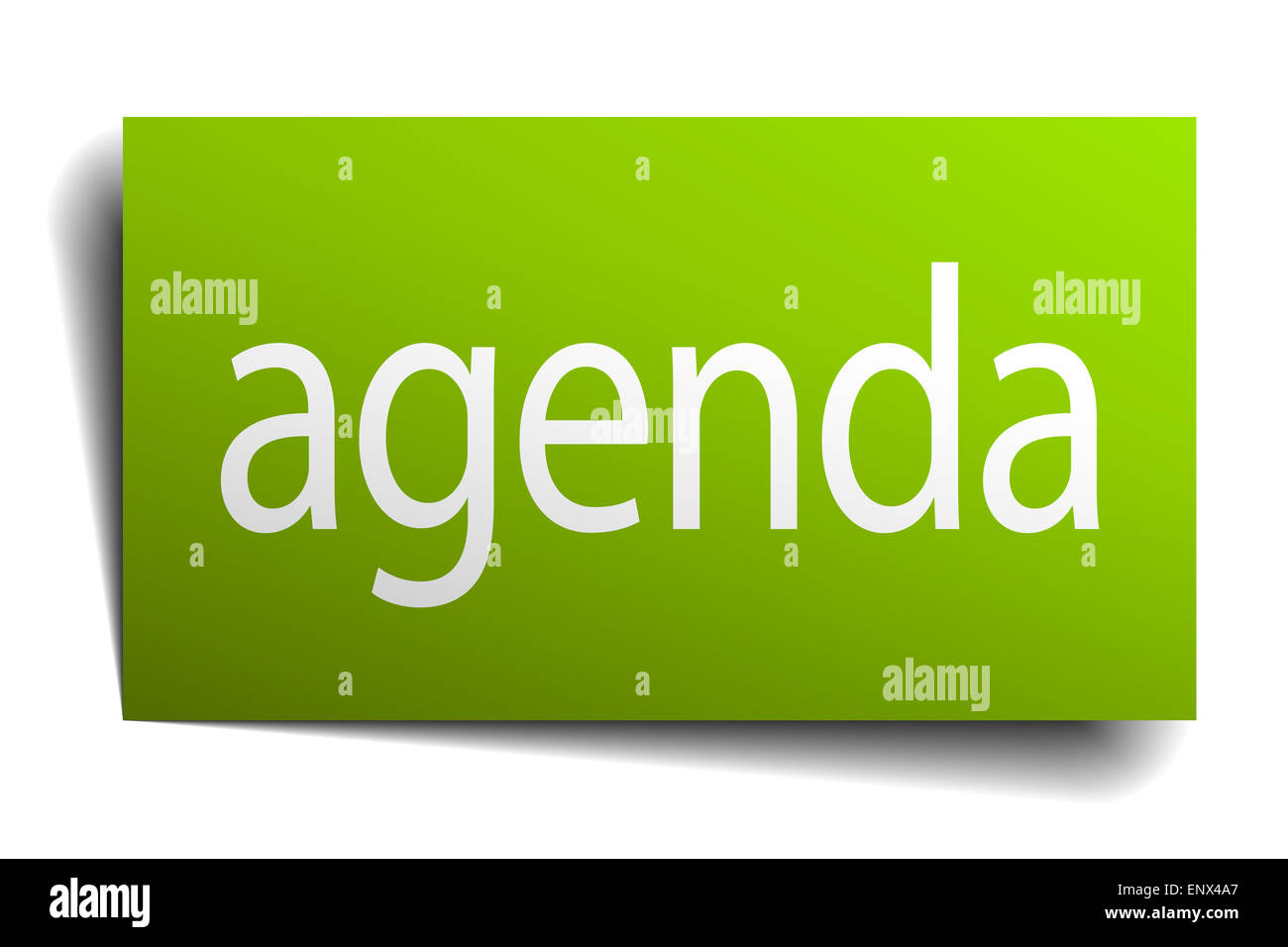 agenda green paper sign on white background Stock Photo - Alamy