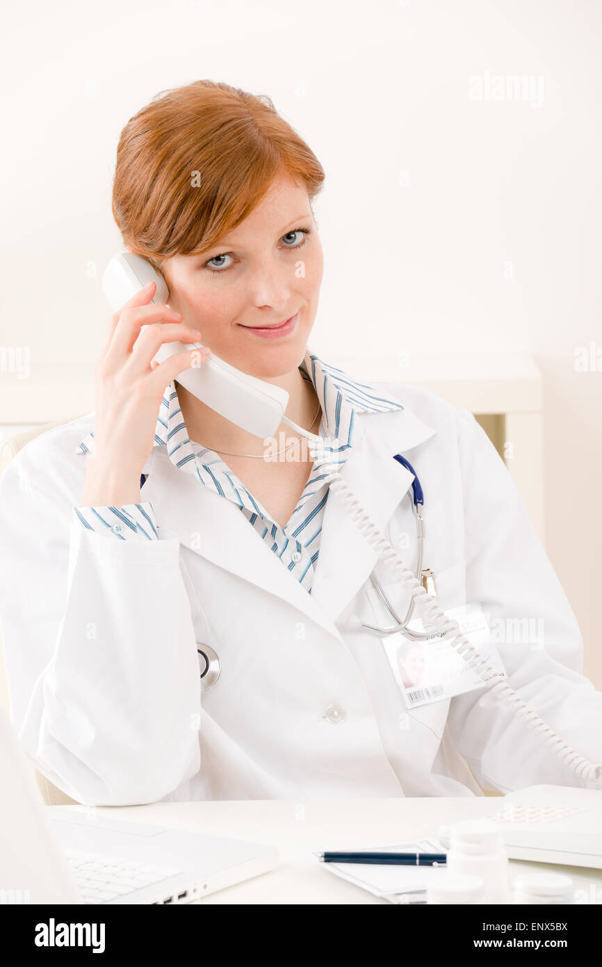 Doctor office female physician make phone call Stock Photo Alamy