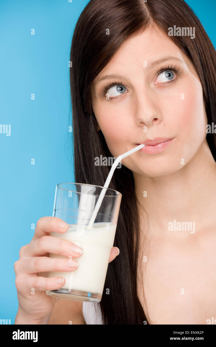 Healthy lifestyle woman drink milk breakfast Stock Photo Alamy