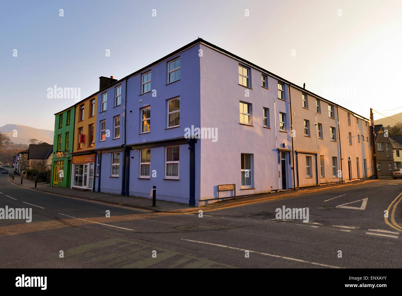 Colourful houses in Llanberis, the village at the foot of Snowdon Stock