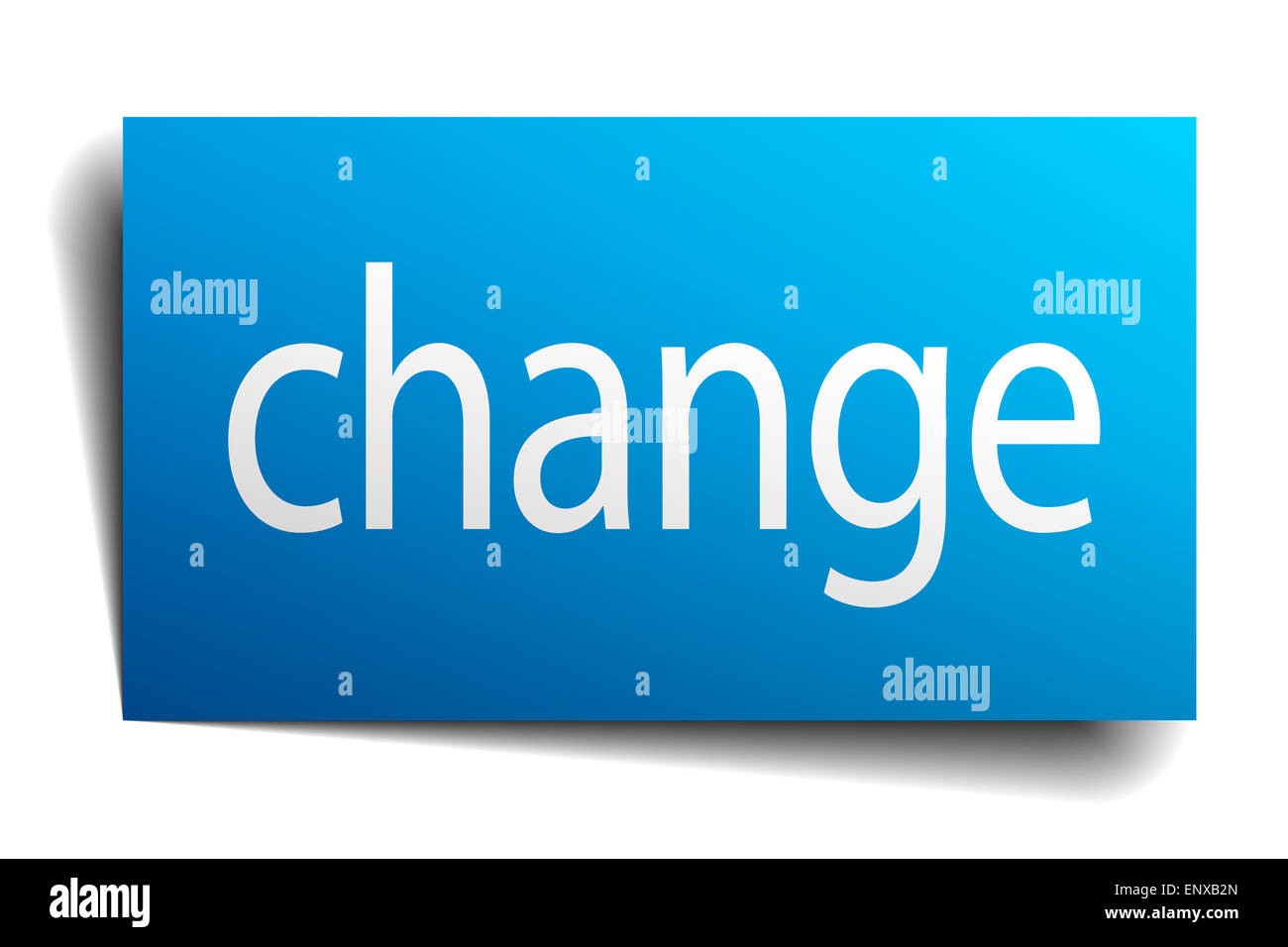 change blue paper sign on white background Stock Photo - Alamy