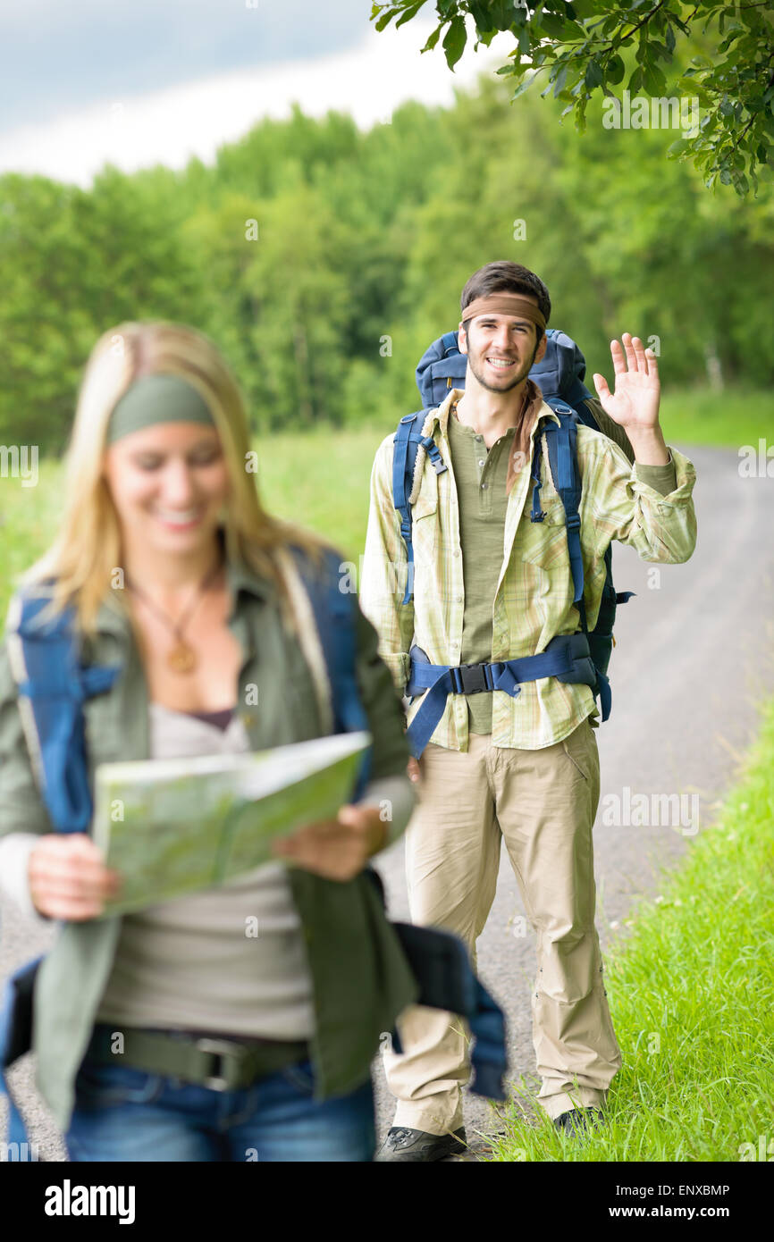 Young hiking couple map hi-res stock photography and images - Alamy