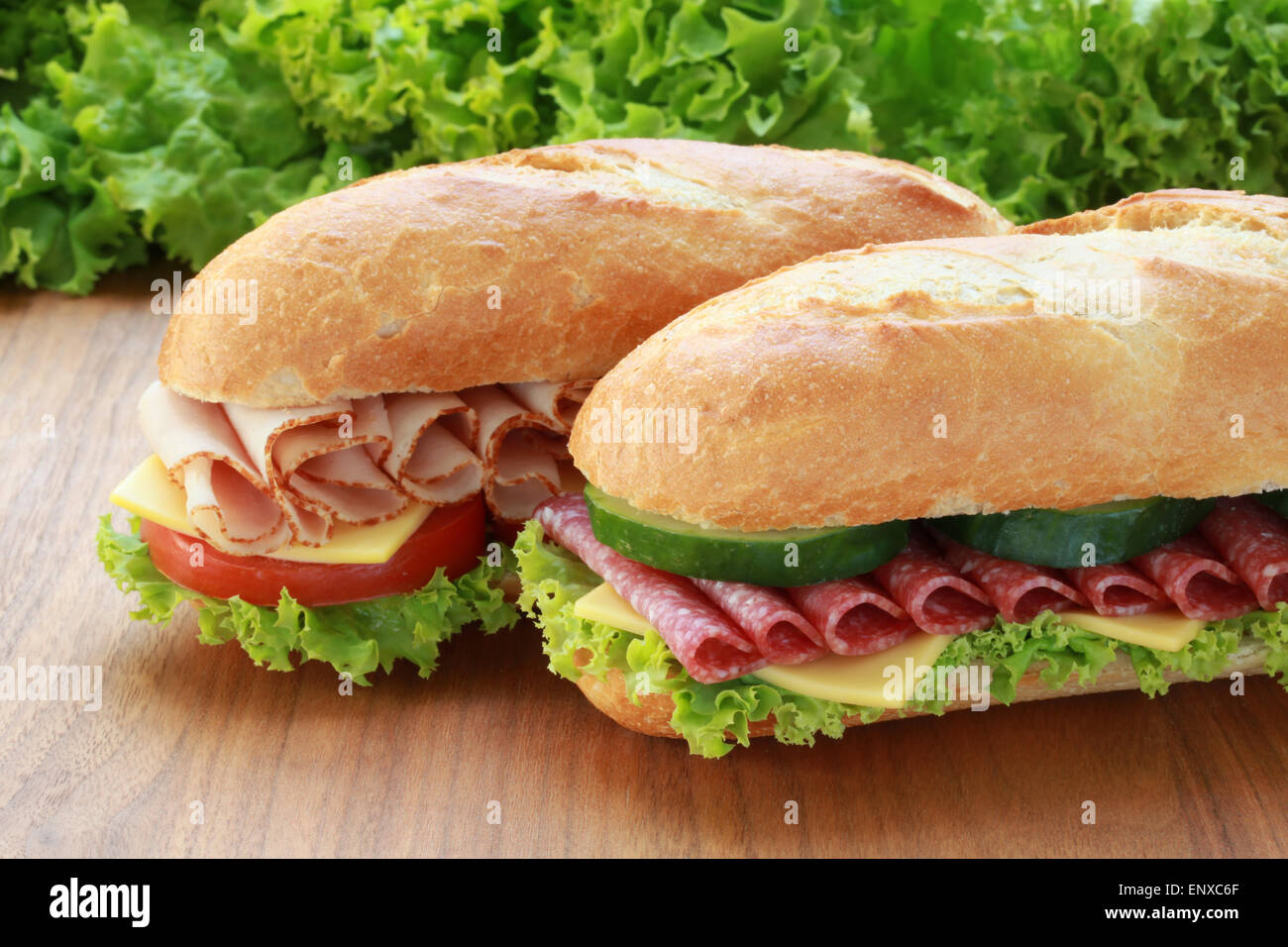 Baguettes belegt mit Salami und Schinken Stock Photo - Alamy