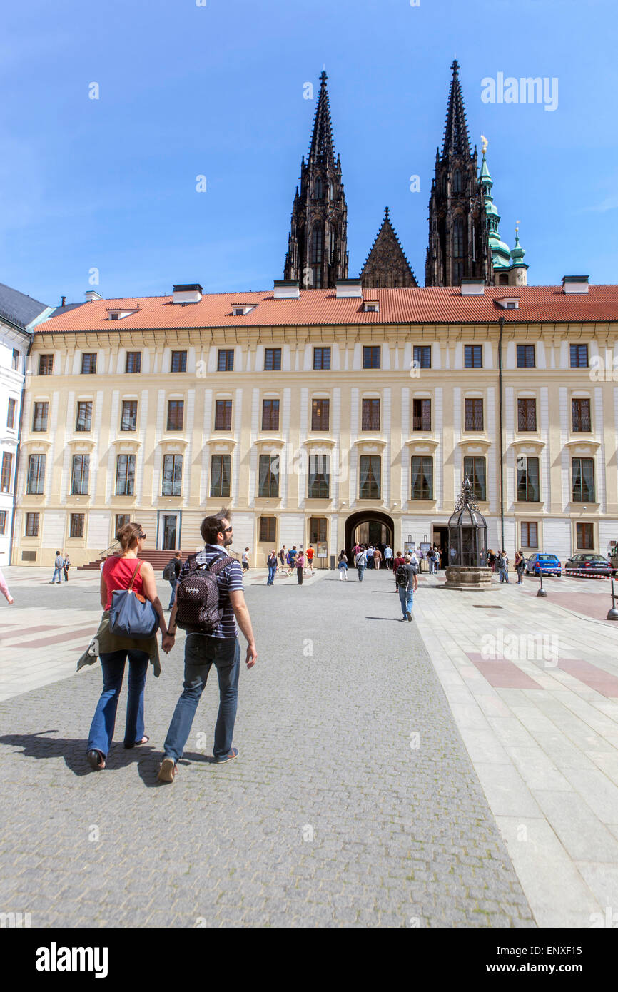 Prague Castle 2nd Courtyard Tourists sightseeing Stock Photo