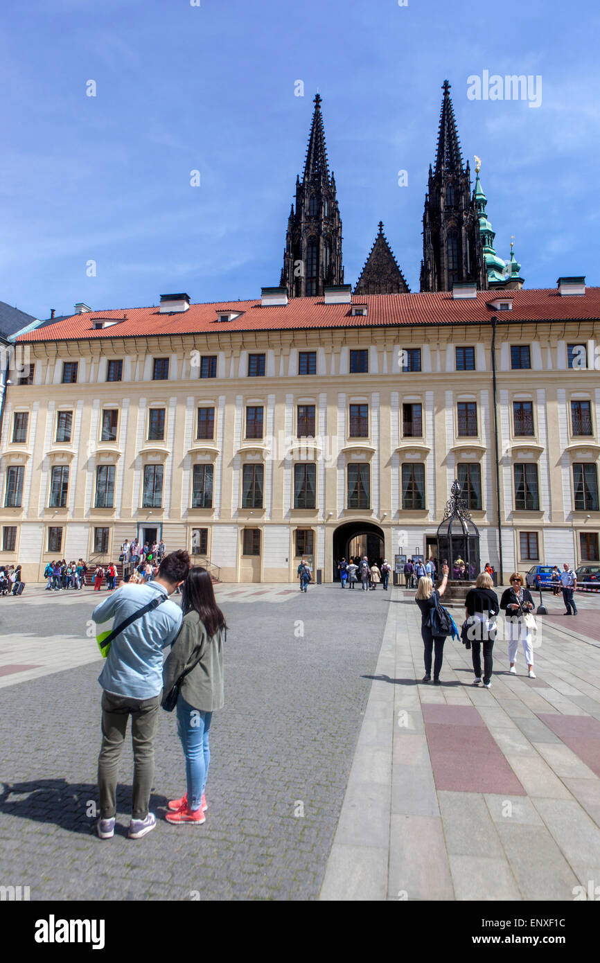 People sightseeing Prague Castle Courtyard Czech Republic Stock Photo