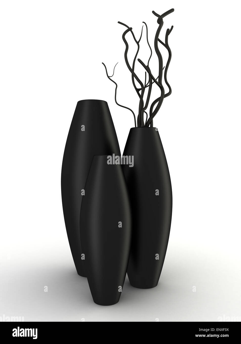 three black vases with dry wood isolated on white Stock Photo Alamy