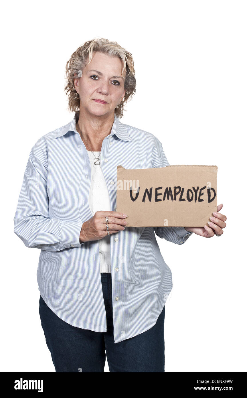 Middle aged woman holding sign hi-res stock photography and images - Alamy
