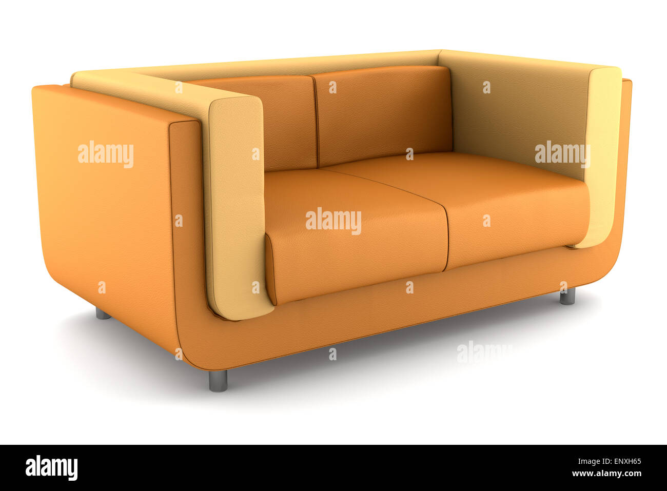 modern orange leather couch isolated on white Stock Photo - Alamy