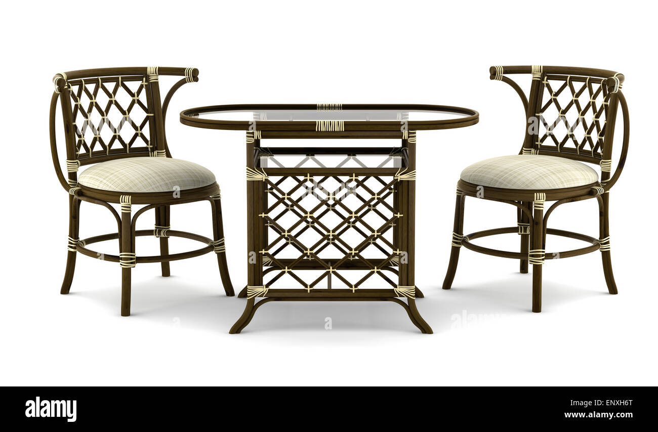 brown rattan table with chairs isolated on white Stock Photo Alamy