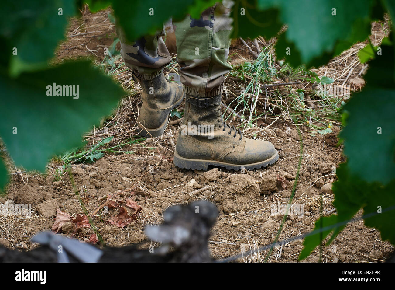 Boots of retired JEAN HUYSMANS of the french foreign legion who produce  wine Stock Photo - Alamy