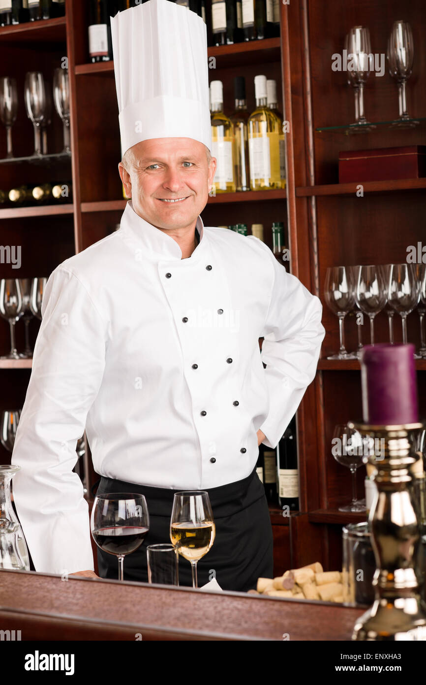 Chef cook wine bar standing confident restaurant Stock Photo