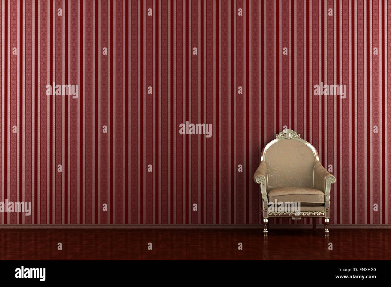 classic armchair in front of red striped wall Stock Photo Alamy