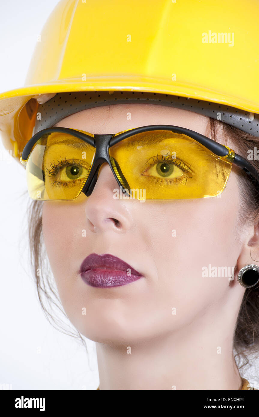 Woman Wearing Safety Glasses Stock Photo Alamy