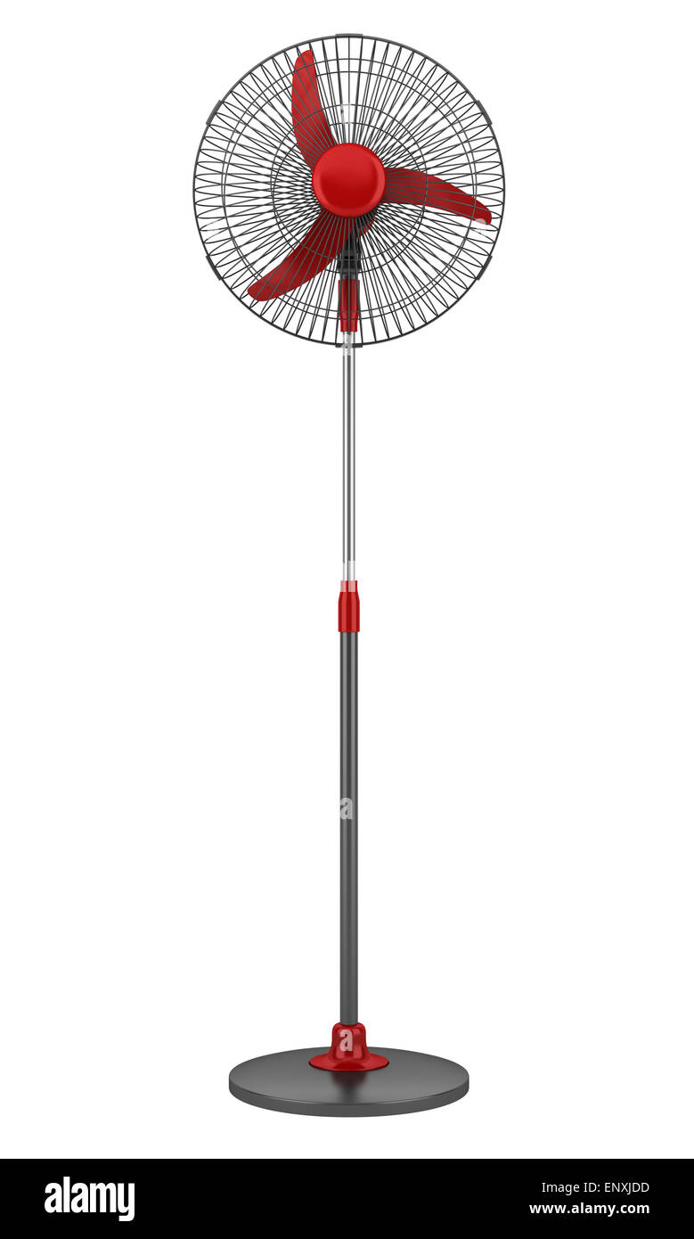Modern Electric Black And Red Floor Fan Isolated Stock Photo
