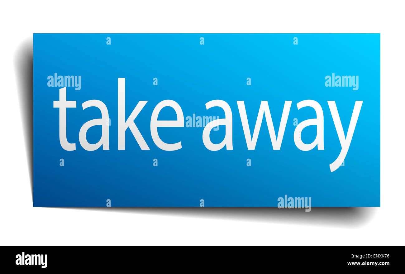 take away blue paper sign isolated on white Stock Photo - Alamy