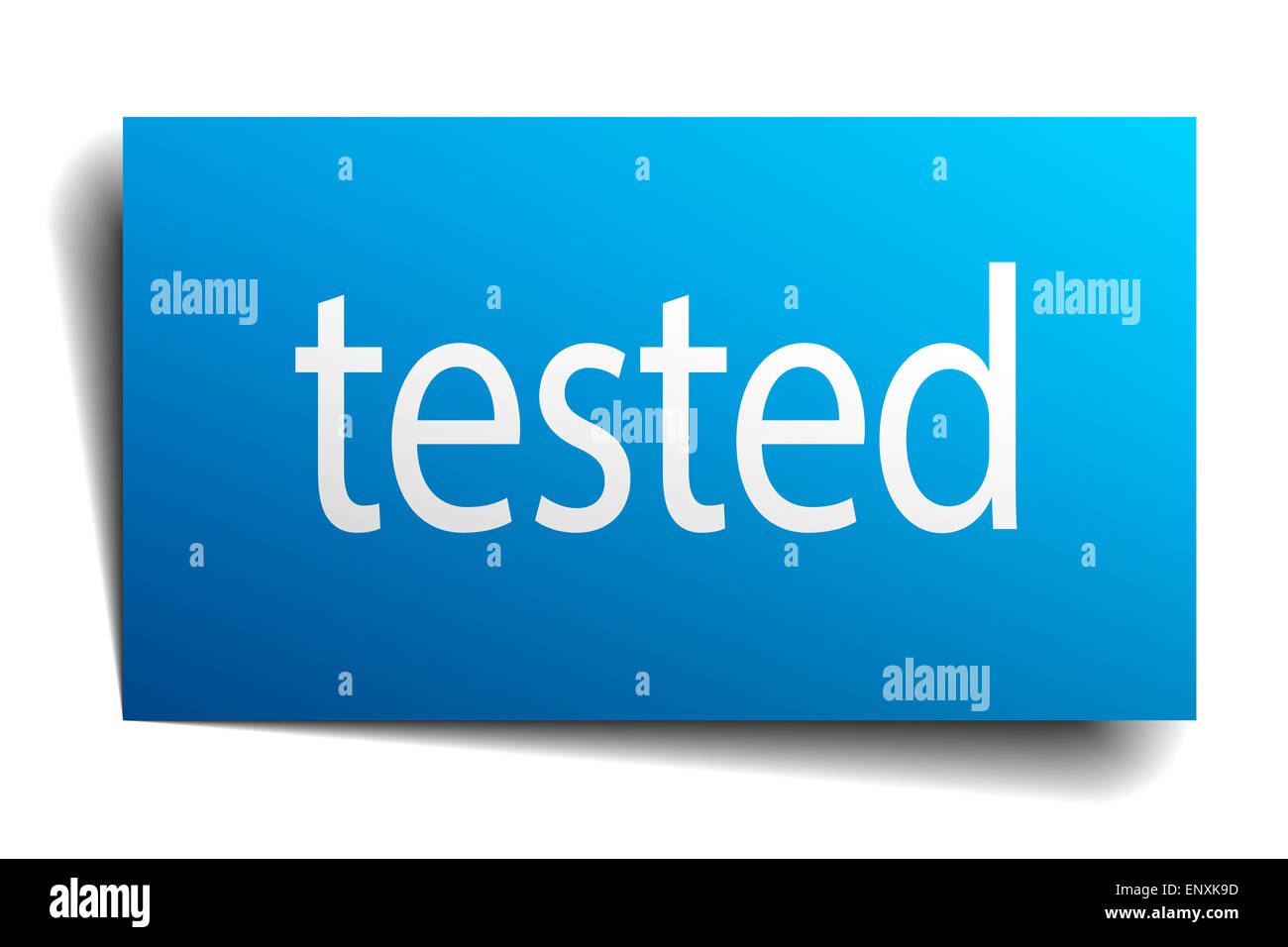 tested blue paper sign isolated on white Stock Photo - Alamy