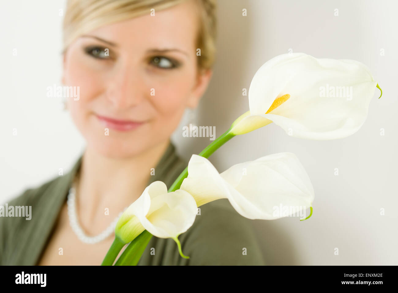 Portrait of calla lily flower woman
