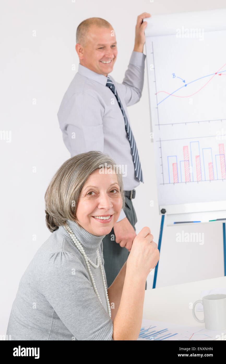 Giving presentation businessman with flipchart Stock Photo Alamy