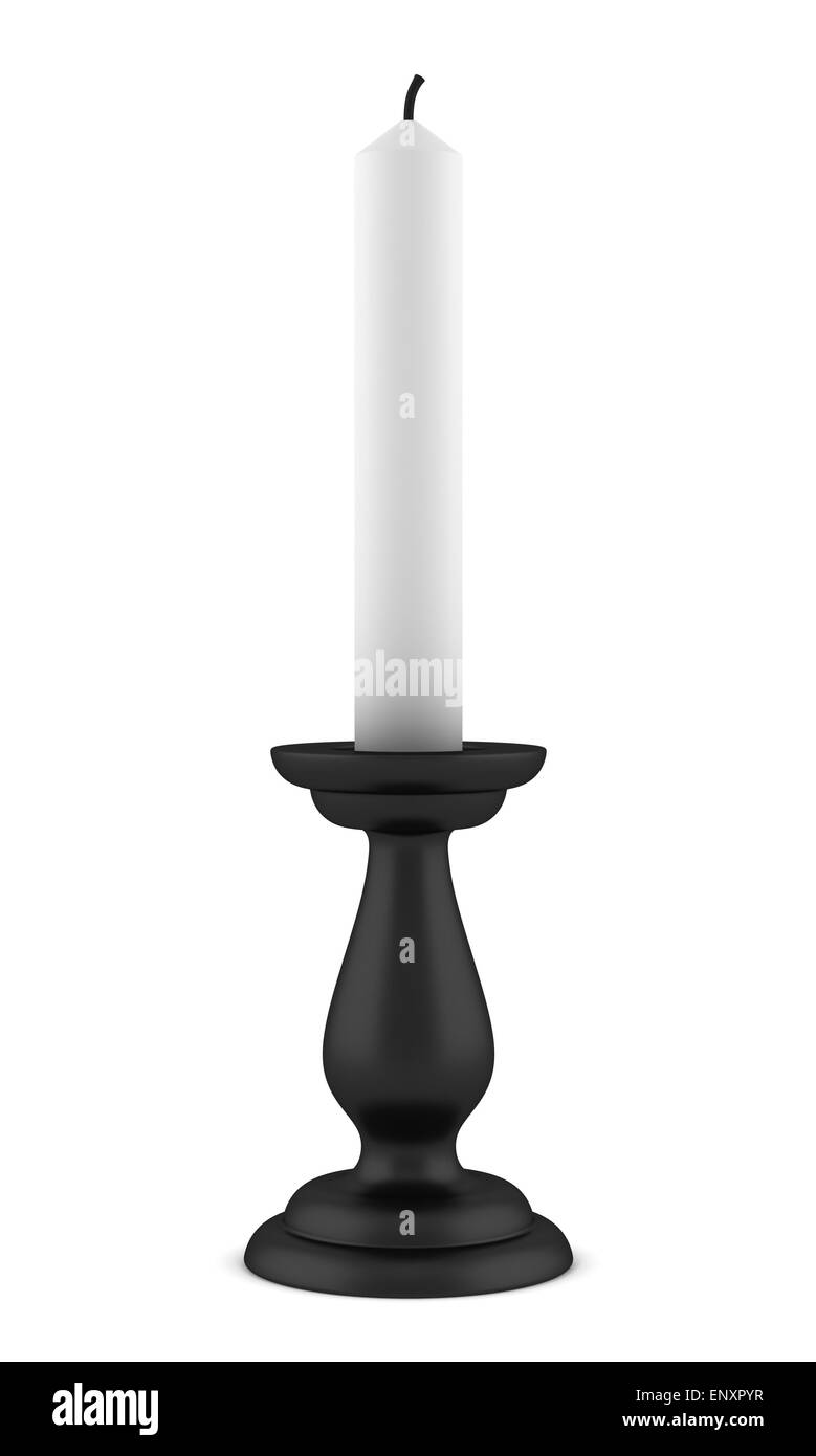 black candlestick with candle isolated on white Stock Photo Alamy