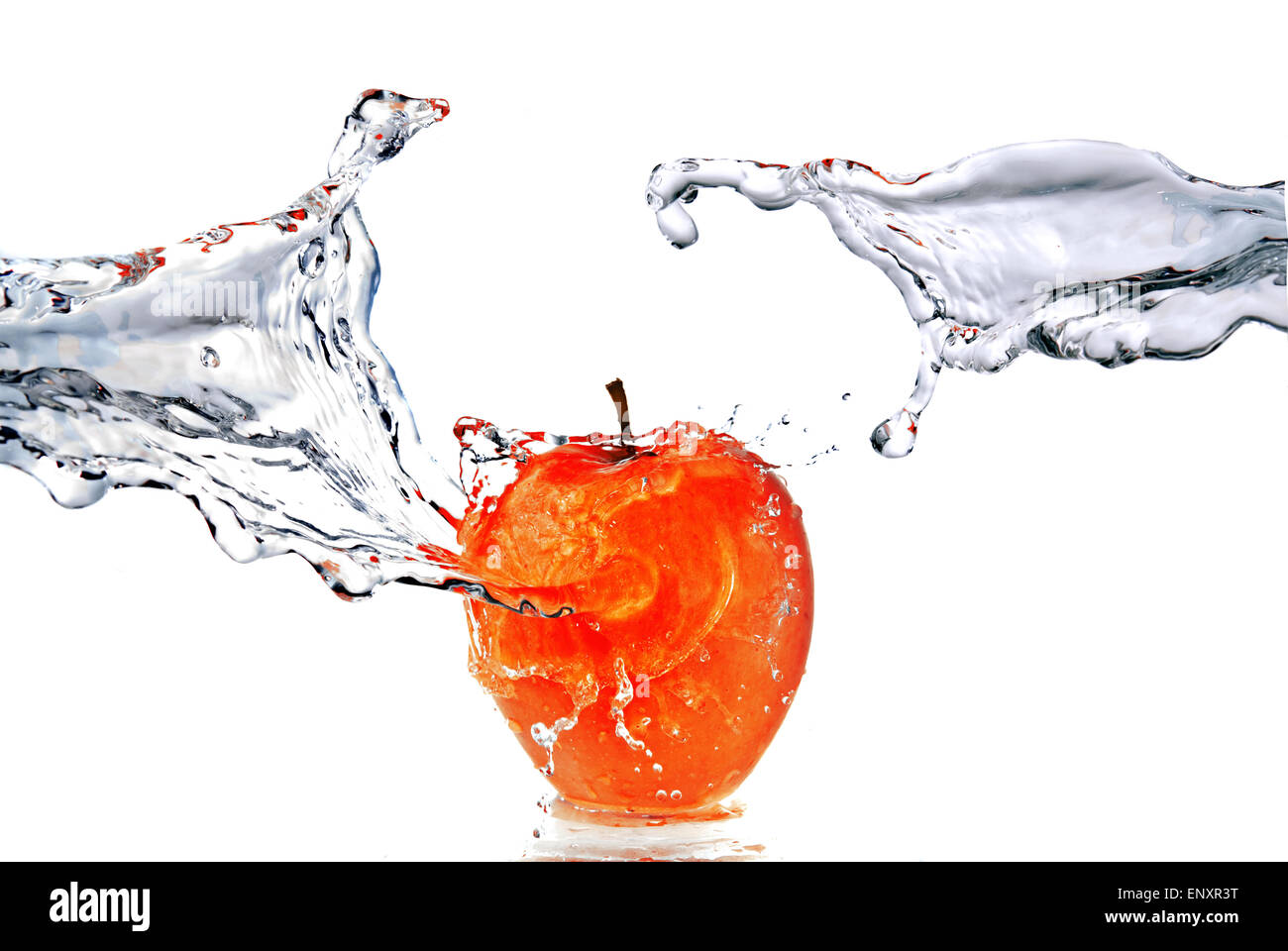 perfect fresh water splash on red apple isolated on white Stock Photo ...