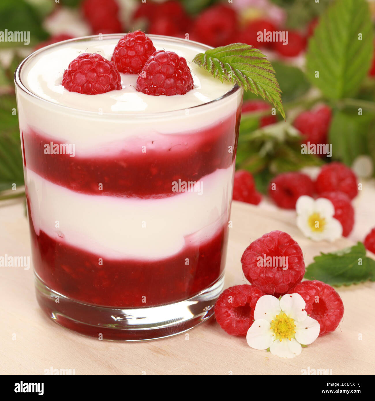 Joghurt mit Himbeeren Stock Photo - Alamy