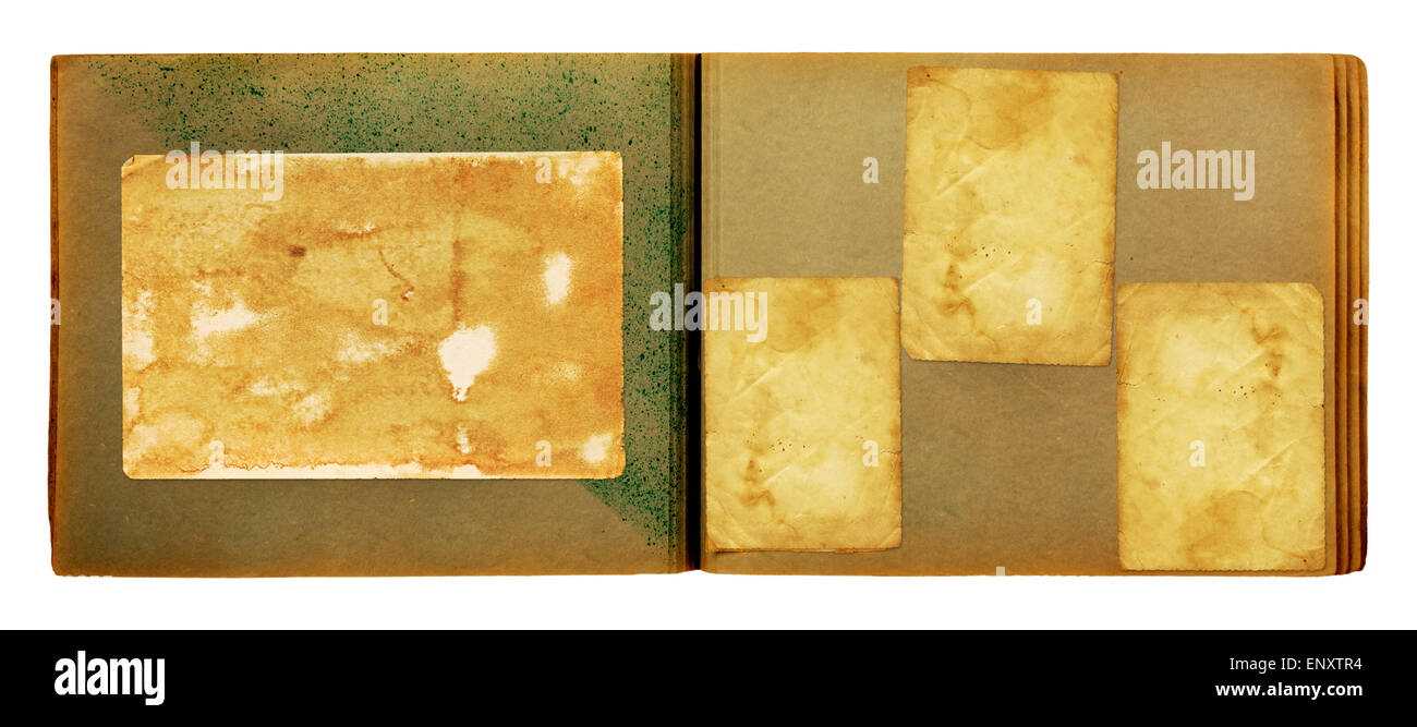 Vintage photoalbum for photos on white isolated background Stock Photo