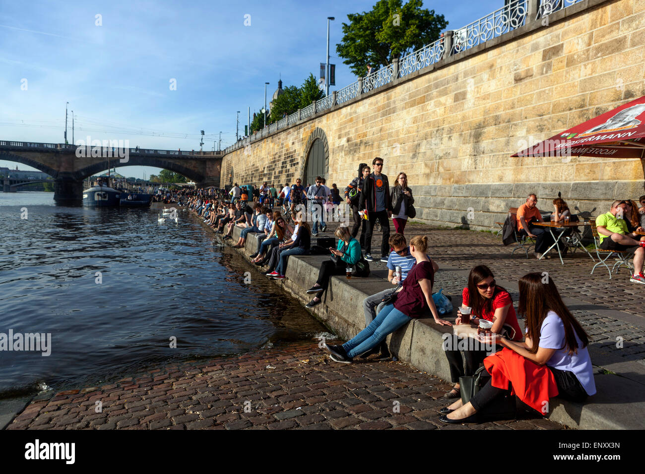 People relaxing at the waterfront, Naplavka Prague Czech Republic Stock  Photo - Alamy