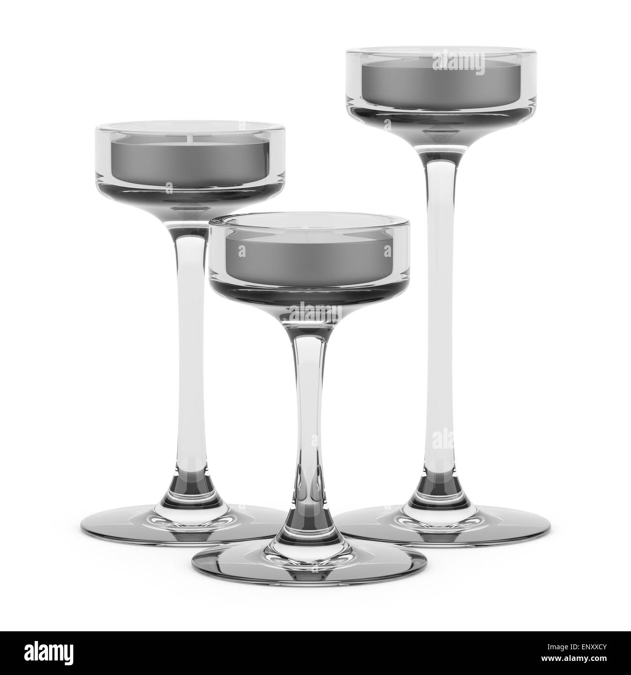 three glass candlesticks with candles isolated Stock Photo Alamy