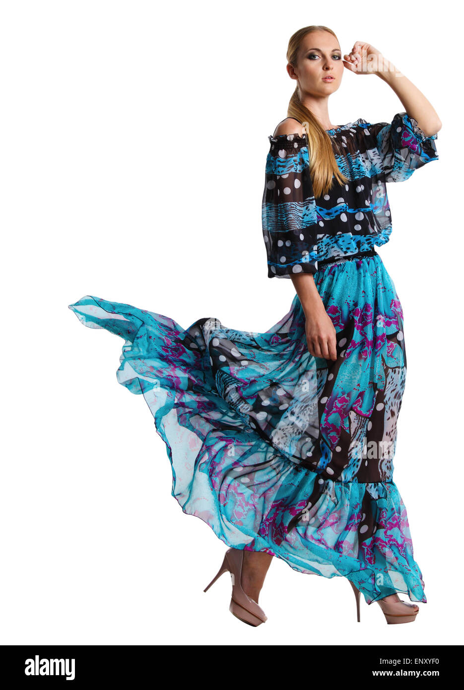 Portrait of the beautiful blonde girl in long dress Stock Photo - Alamy