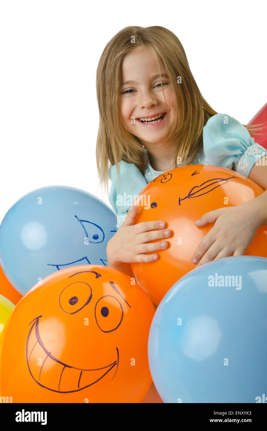 Little girl with balloons on white Stock Photo - Alamy