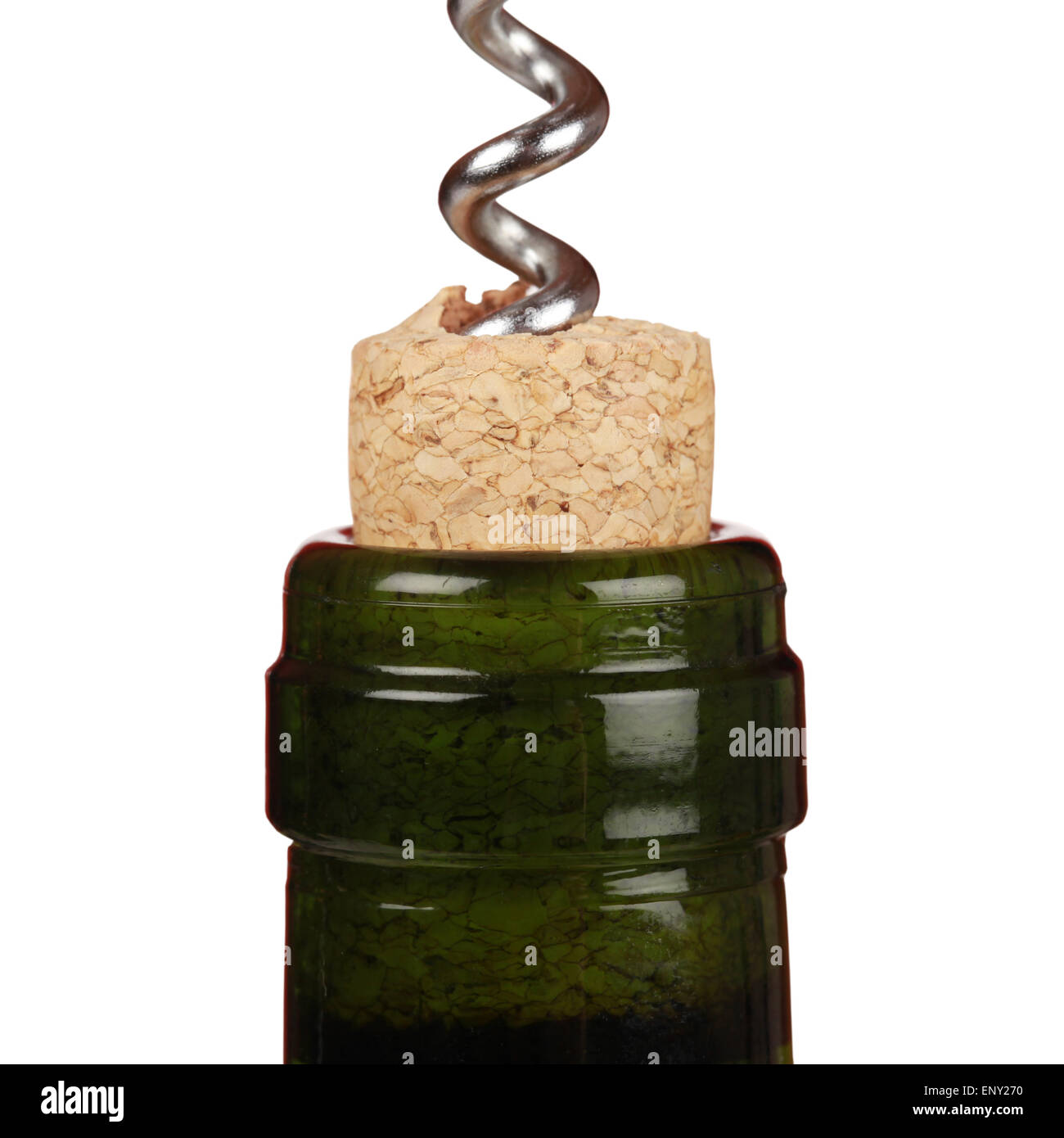 Korkenzieher in einer Weinflasche Stock Photo