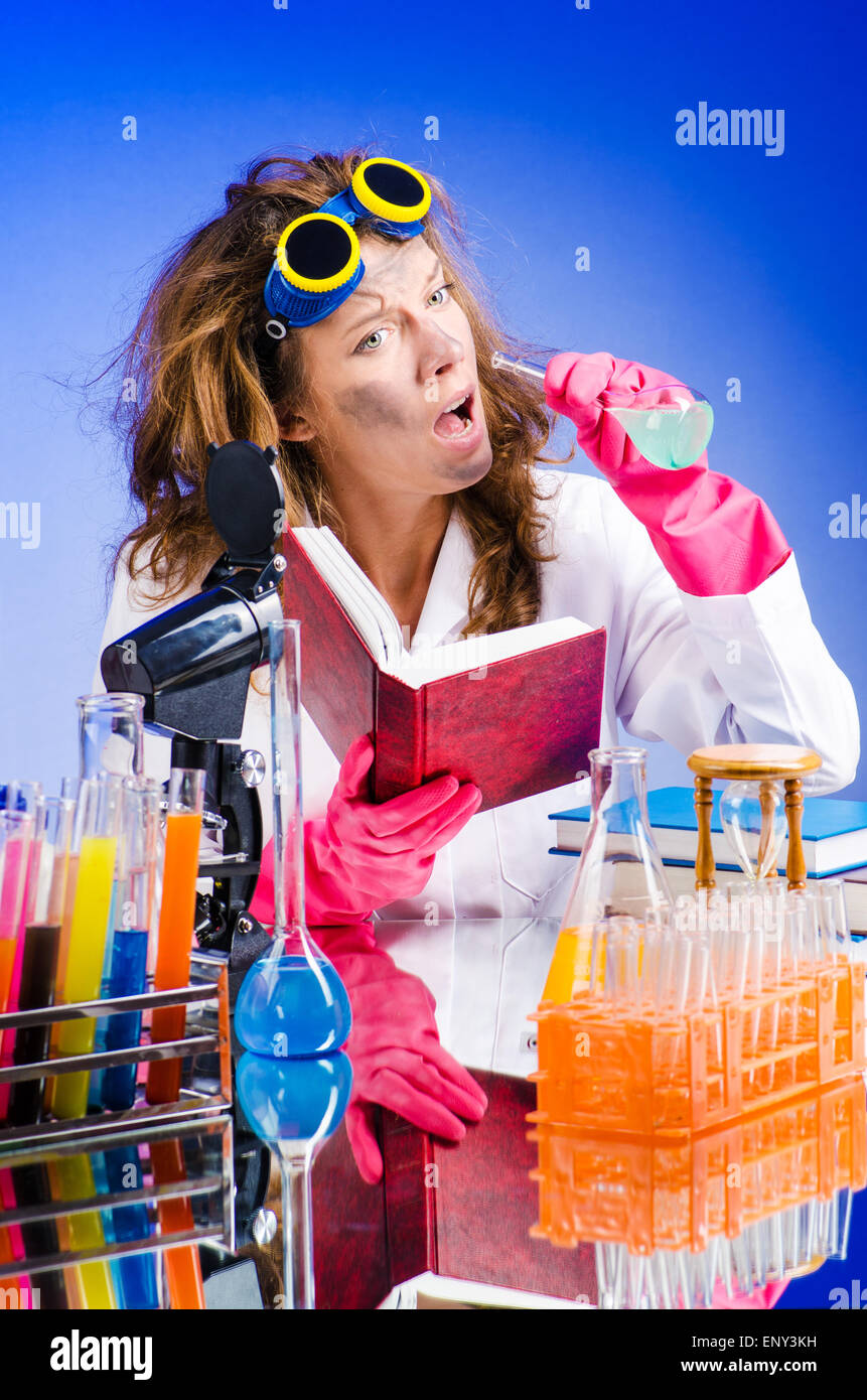 Funny female chemist in lab Stock Photo Alamy